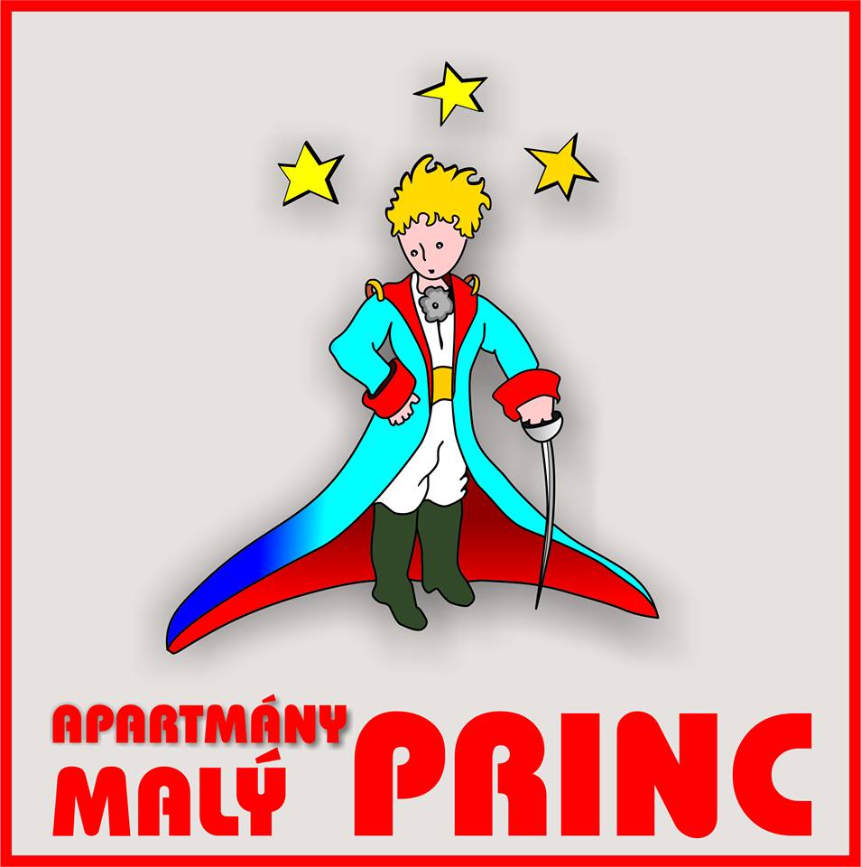 Logo Apartmány Malý Princ v Bojniciach - postava Malého princa s mečom, hviezdami a kabátom